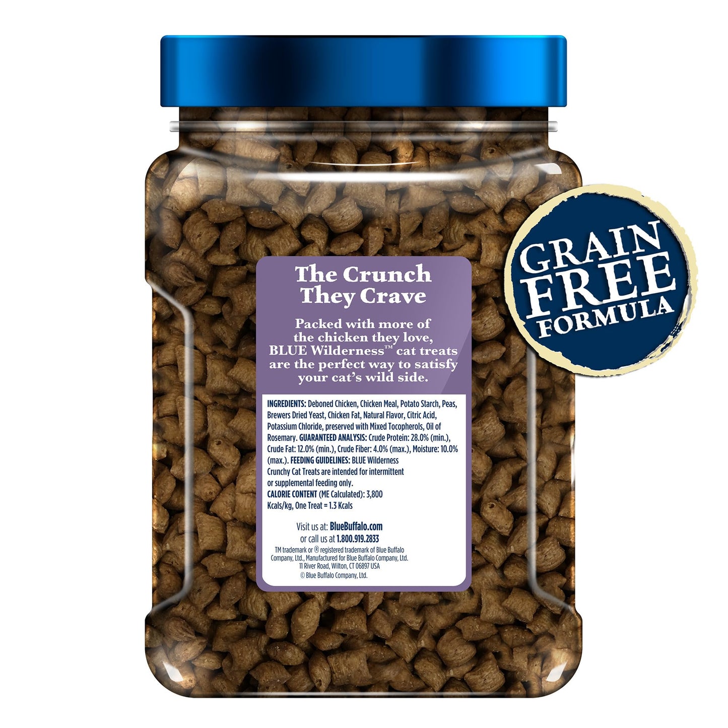 Blue Buffalo Wilderness Crunchy Cat Treats, Grain-Free Treats for Cats Made with Natural Ingredients, Great for Training, Tasty Chicken Flavor, 12-oz. Tub