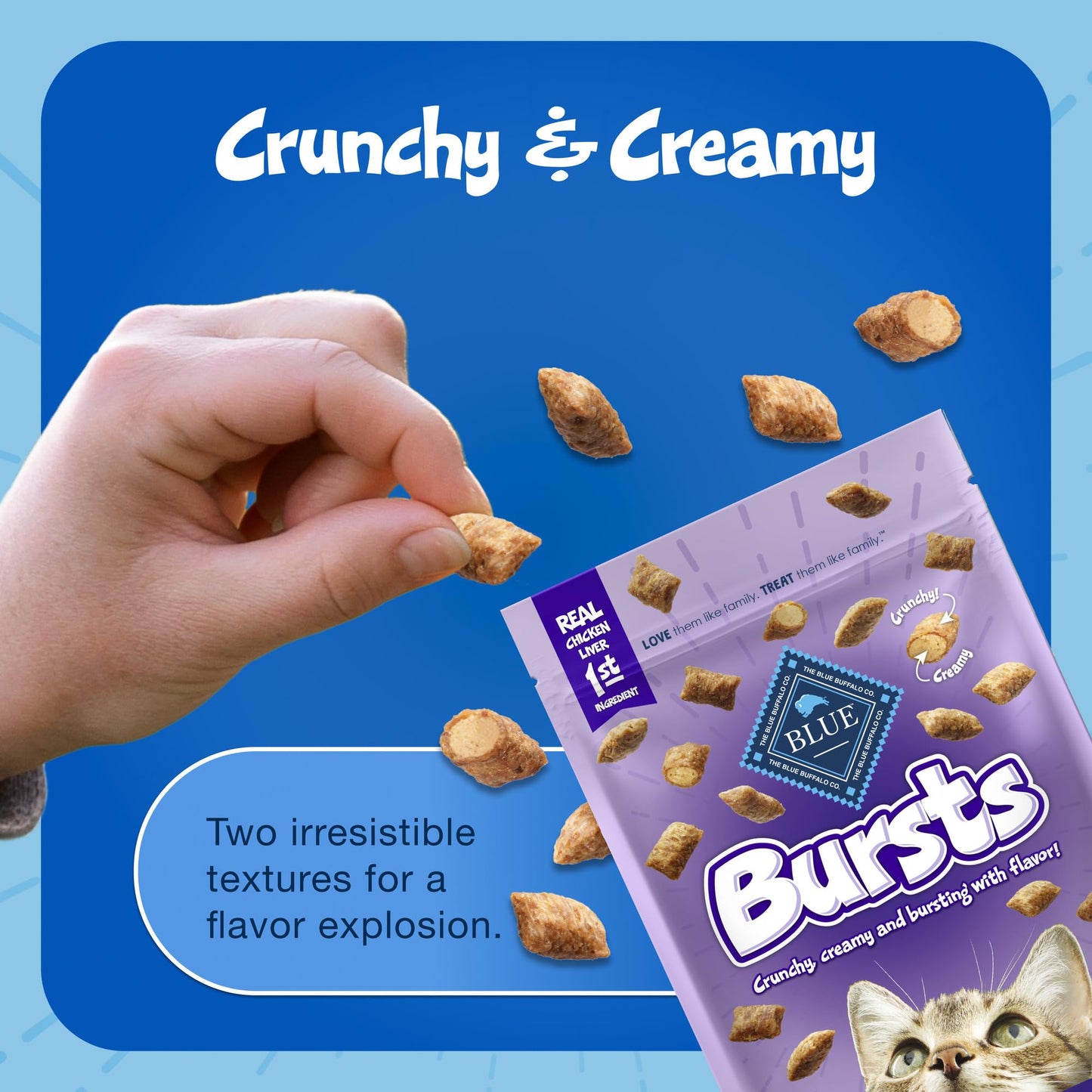 Blue Buffalo Bursts Crunchy & Creamy Cat Treats, Great for Training, Delish Liver & Beef, 5-oz Bag