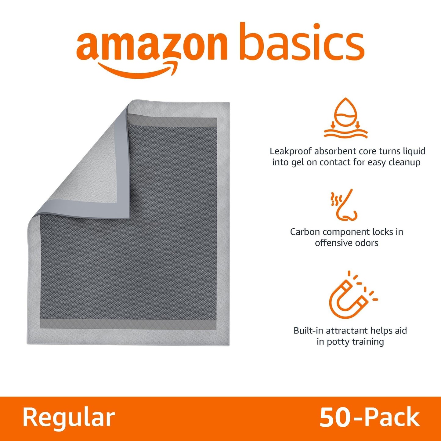 Amazon Basics XL Dog & Puppy Pee Pads (50 Pack) - Leak-Proof, Odor Control