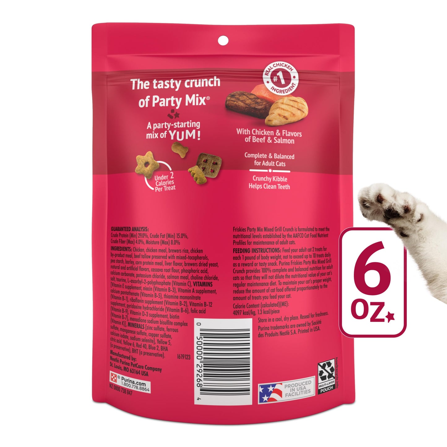 Purina Friskies Cat Treats, Party Mix Mixed Grill Crunch - (Pack of 6) 6 oz. Pouches