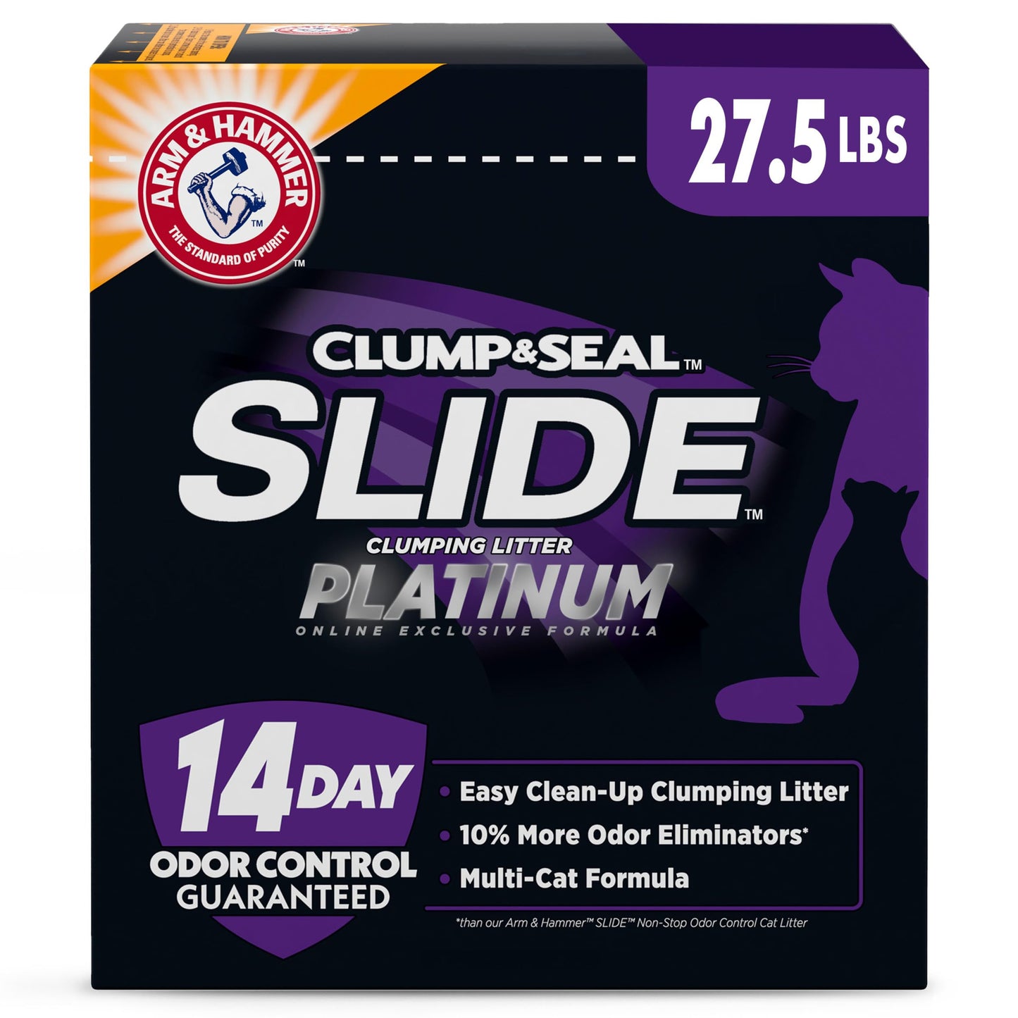 ARM & HAMMER Clump & Seal Slide Platinum Multi-Cat Clumping Litter, Easy Clean, Superior Odor Control, 27.5 Lbs
