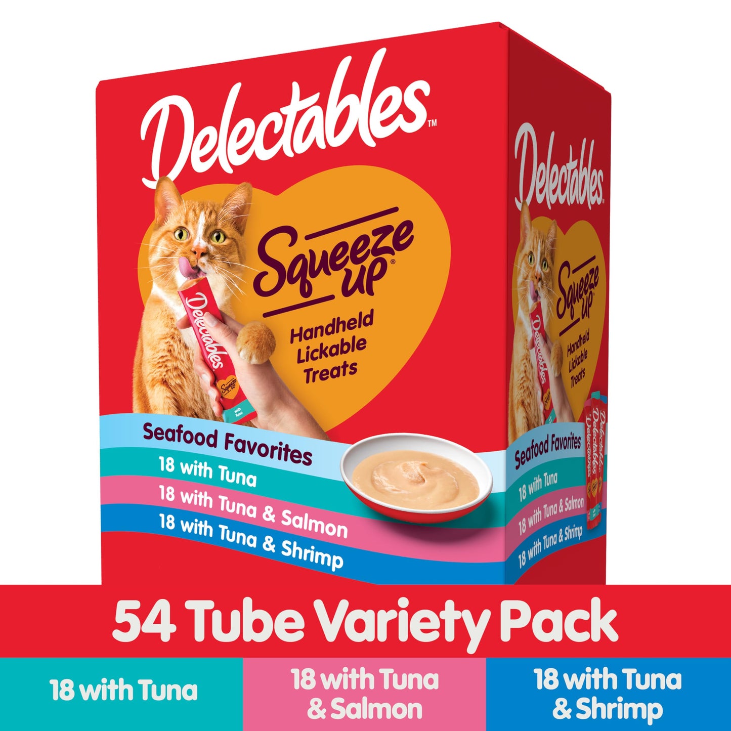 Delectables Squeeze Up Seafood Variety Pack, Creamy Squeezable Puree, Lickable Wet Cat Treats, Grain Free, No Added Fillers, No by-Products, No Added Preservatives, 0.5 Ounces Tube, 54 Tubes Total