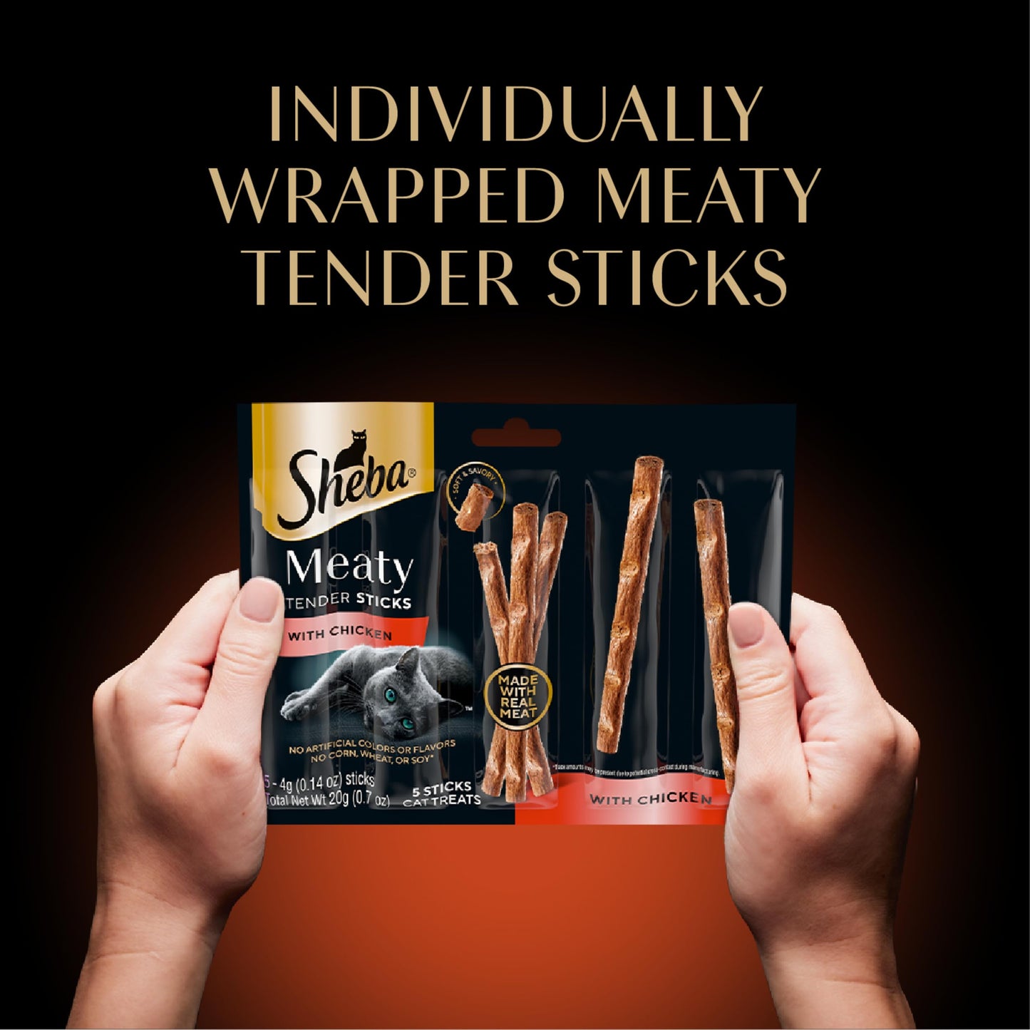 Sheba Meaty Tender Sticks Soft Cat Treats with Chicken, Tuna Flavor, and Salmon Flavor, 0.14 oz., 70 Count