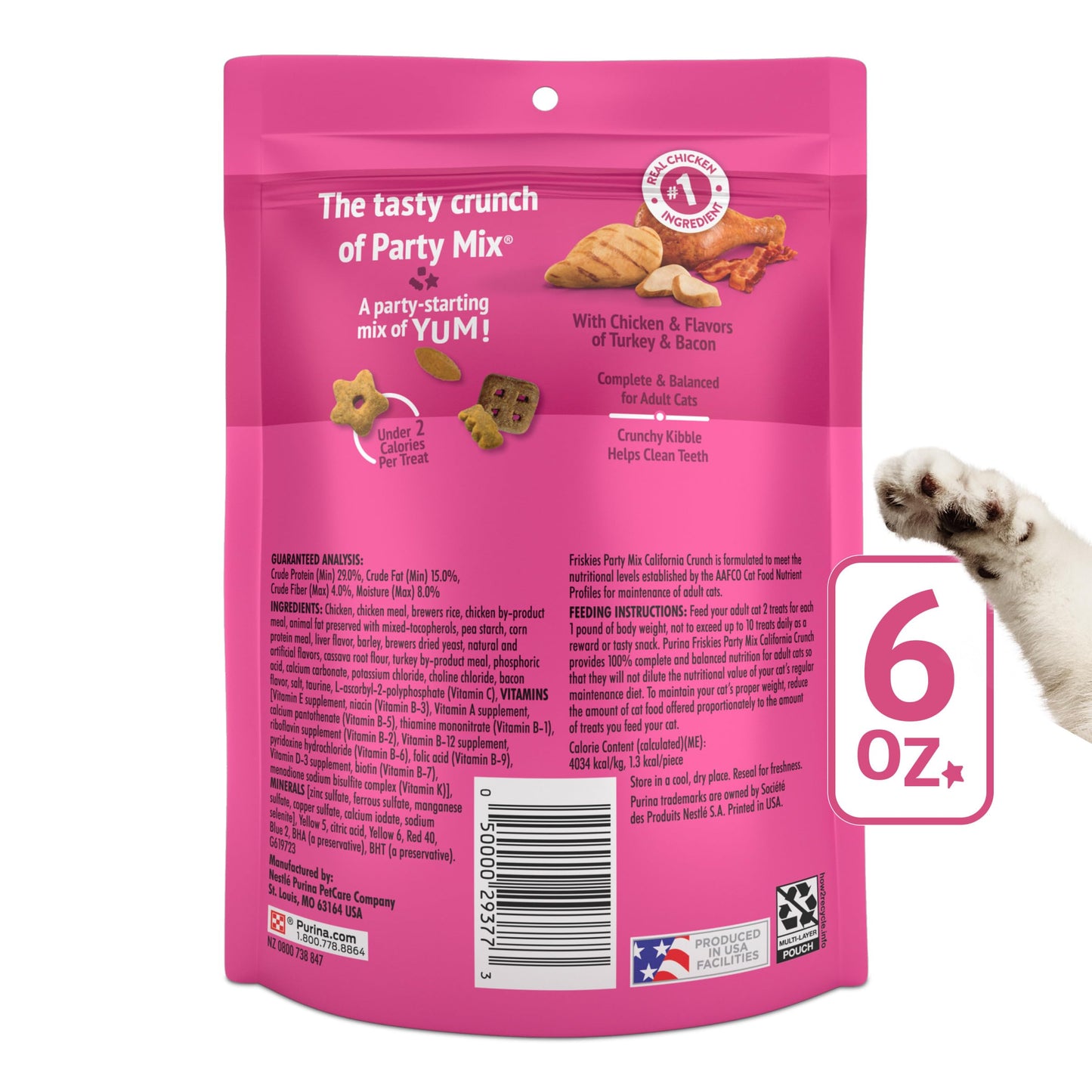 Purina Friskies Cat Treats, Party Mix California Crunch With Chicken - (Pack of 6) 6 oz. Pouches