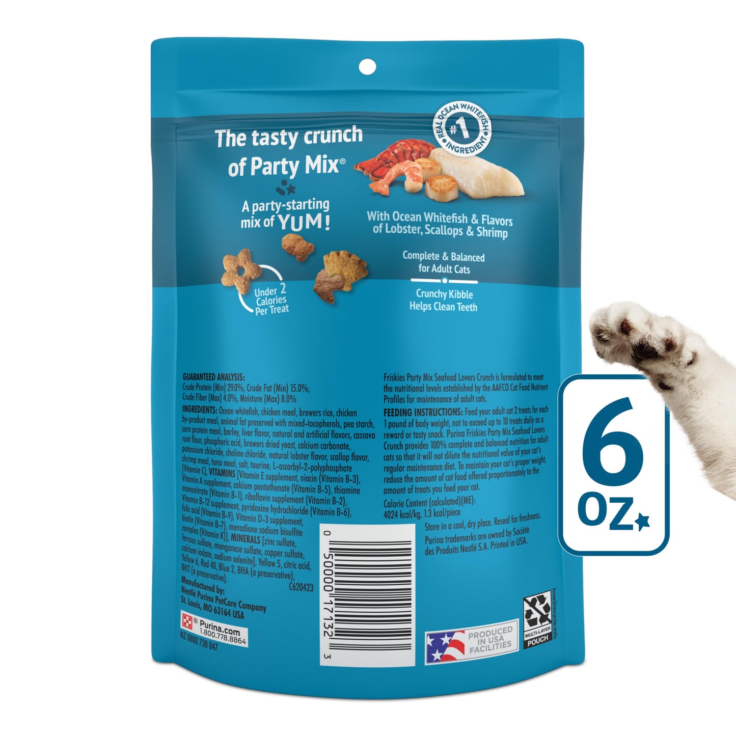 Purina Friskies Cat Treats, Party Mix Seafood Lovers Crunch - (Pack of 6) 6 oz. Pouches