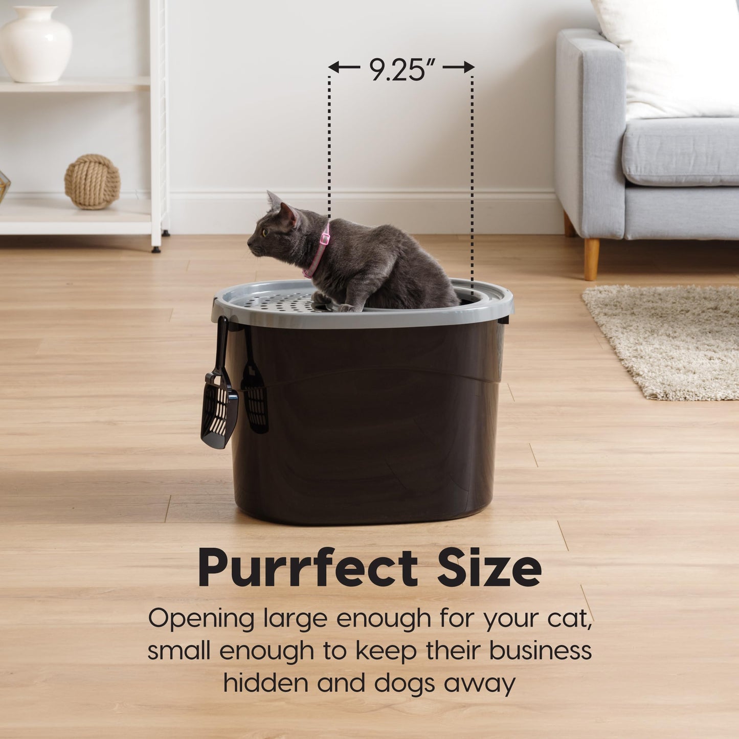 IRIS USA Cat Litter Box, Large Top Entry with Litter Catching Lid and Scoop, Dog Proof, Enclosed Cat Litter Box, Black/Gray