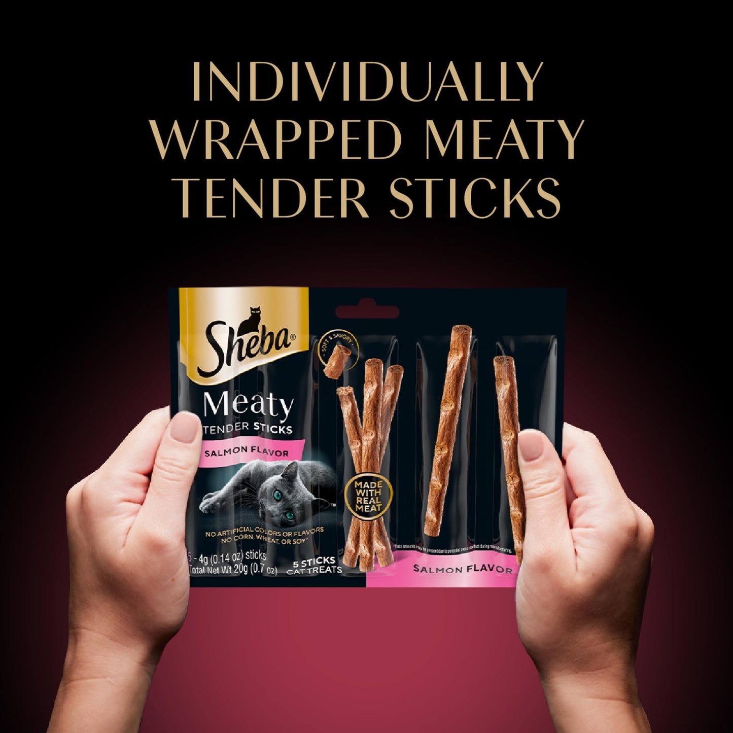 Sheba Meaty Tender Sticks Soft Cat Treats Salmon Flavor, 0.14 oz., 5 Count (Pack of 10)