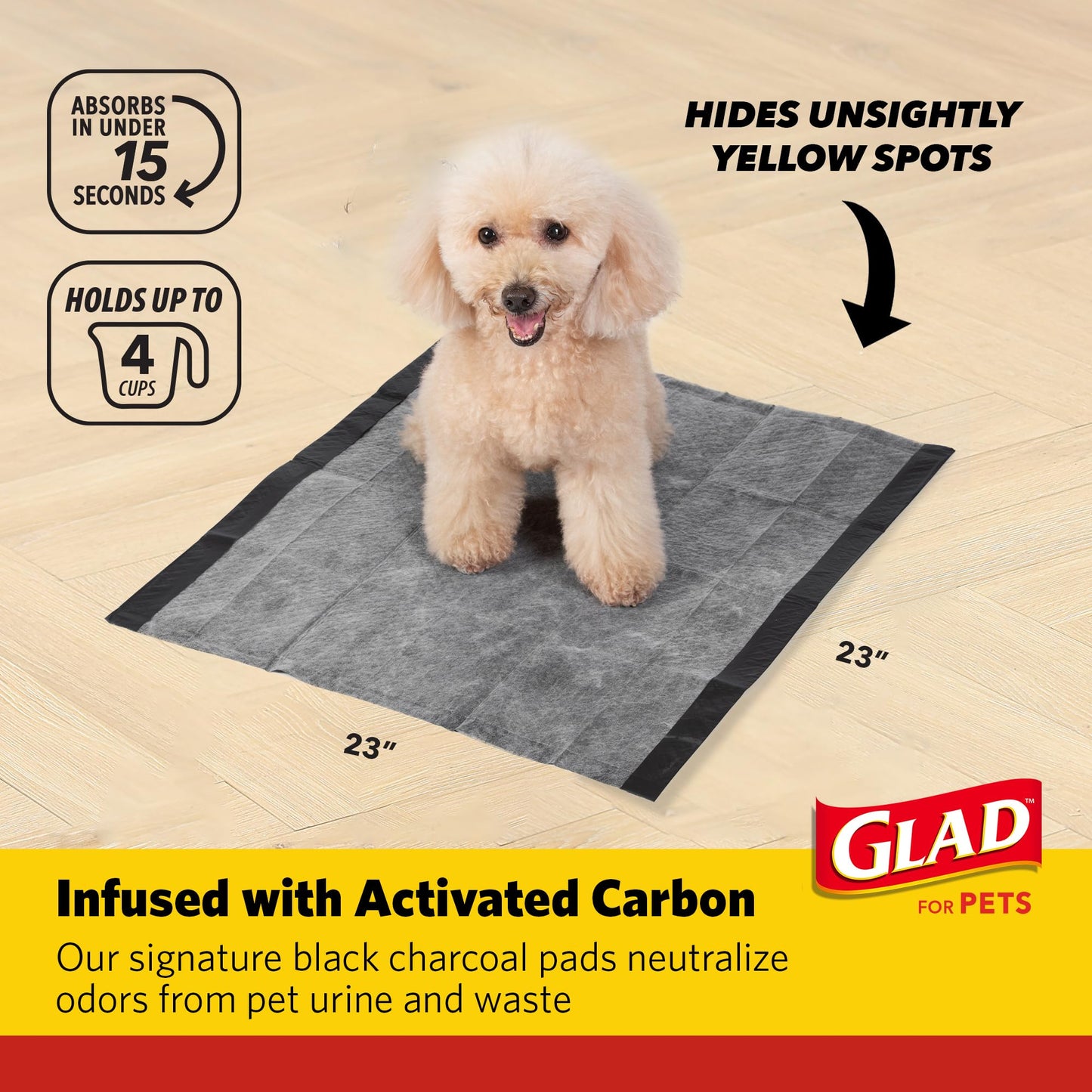 Glad for Pets Black Charcoal Puppy Pads | Puppy Potty Training Pads That ABSORB & NEUTRALIZE Urine Instantly | New & Improved Quality Dog Training Pads, 30 count