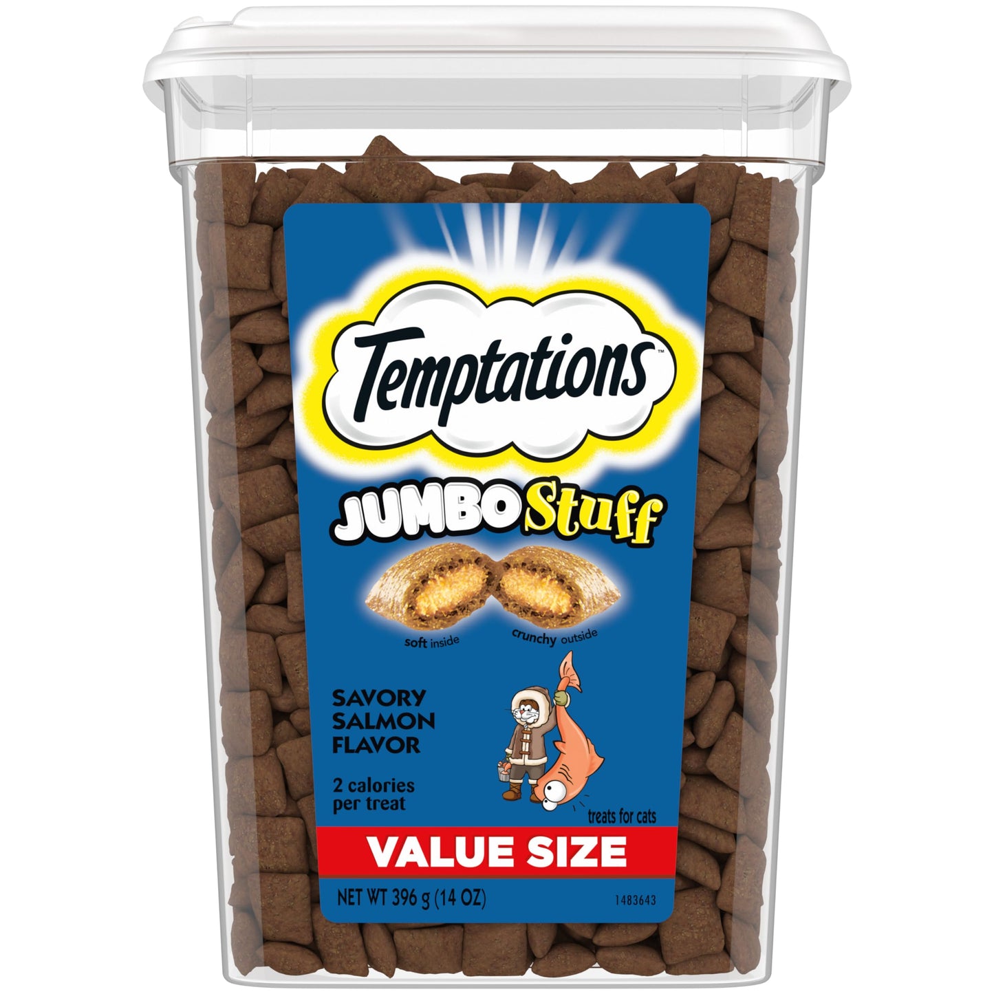 Temptations Jumbo Stuff Crunchy and Soft Cat Treats Savory Salmon Flavor, 14 oz. Tub