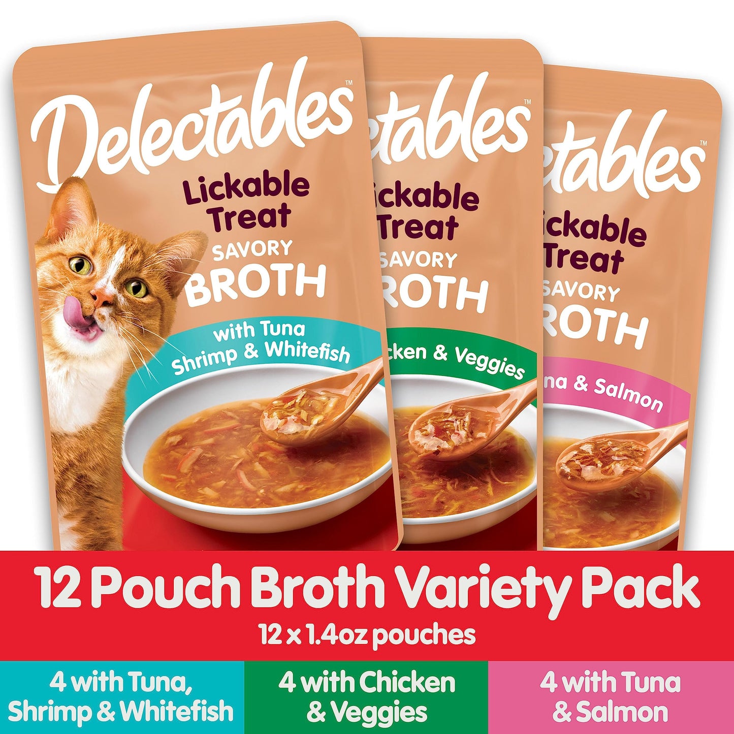 Delectables Savory Broths Lickable Wet Cat Treat Variety Pack, 12Count(Pack of 1)