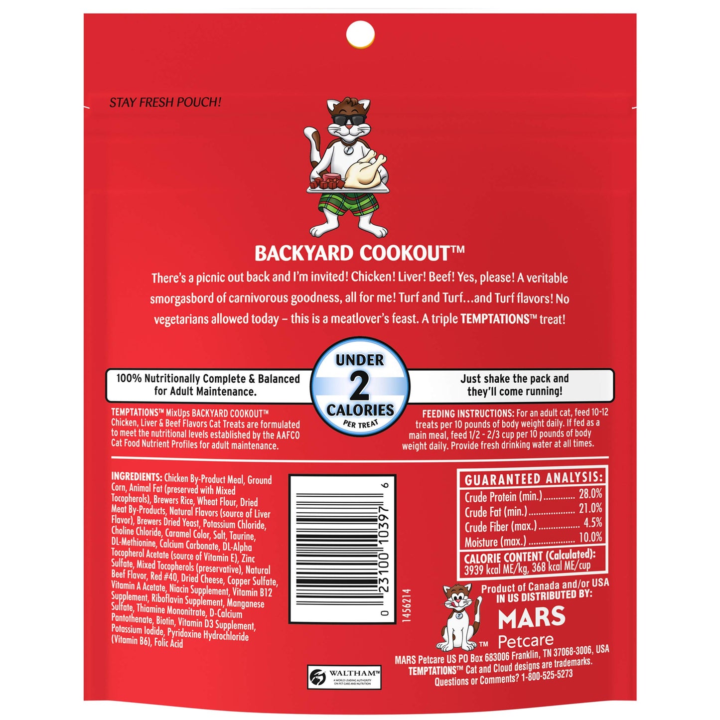 Temptations MixUps Backyard Cookout Flavor Crunchy and Soft Cat Treats, 6.3 oz. Pouch (Pack of 10)
