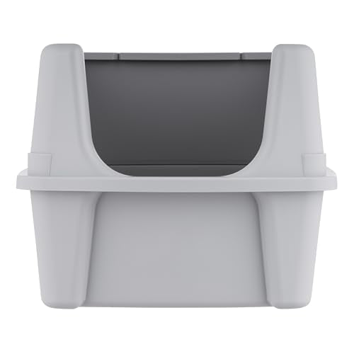 IRIS USA Large Cat Litter Box with Scatter Shield and Scoop, Open Top High Sided Cat Litter Pan, Silver