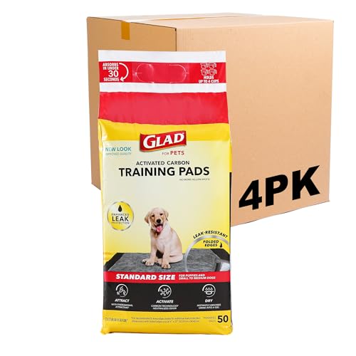 Glad for Pets Black Charcoal Puppy Pads - Super Absorbent Disposable Dog Pee Pads for Potty Training & Crate Training - 23" x 23" - 50 Count - 4 Pack