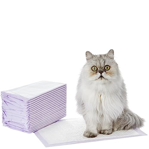 Amazon Basics Cat Litters Pee Pads, 20 Count, Universal Fit for Litter Box, Odor Control, Unscented, Purple and White