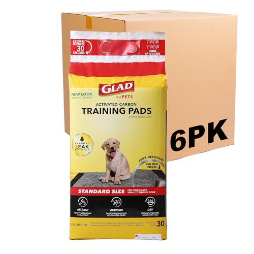 Glad for Pets Black Charcoal Puppy Pads - Super Absorbent Disposable Dog Pee Pad, Potty Training, Dog Crate and Indoor Use 23" x 23" - 30 Count - 6 Pack