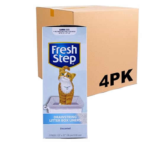 Fresh Step Drawstring Cat Litter Box Liners, Unscented, Size Large, 30" x 17" | Kitty Litter Bags - 7 Count - 4 Pack, Cat Litter Liners for All Cats to Keep Your Home Clean