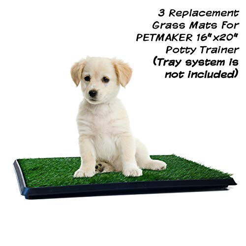 Pee Pads for Dogs - Set of Three 18.5x14-Inch Replacement Turf Grass Mats for Potty Training - Dog Housebreaking Supplies for Small Pets by PETMAKER
