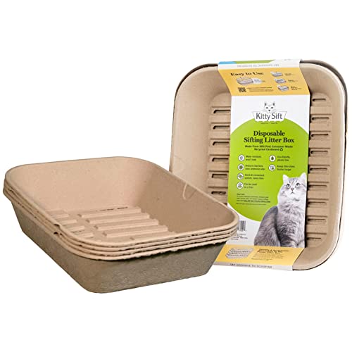 Kitty Sift (Set of 1 Litter Box & 5 Sifting Liners) Sustainable, Clean, Sifting, Disposable Cat Litter Box Kit - Jumbo, 6-Set Kit