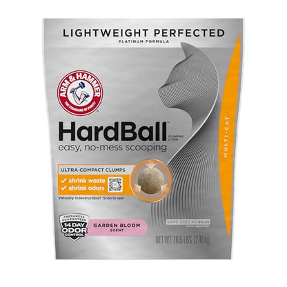 ARM & HAMMER Hardball Lightweight Platinum Multi-Cat Clumping Litter, Easy No-Mess Scooping, Garden Bloom Scent, 16.5 lbs