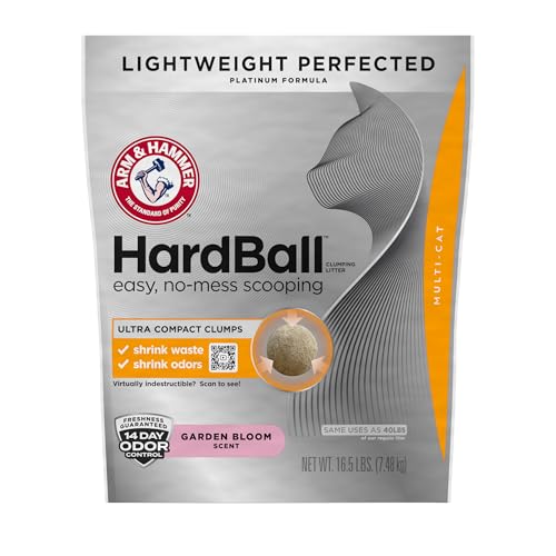 ARM & HAMMER Hardball Lightweight Platinum Multi-Cat Clumping Litter, Easy No-Mess Scooping, Garden Bloom Scent, 16.5 lbs