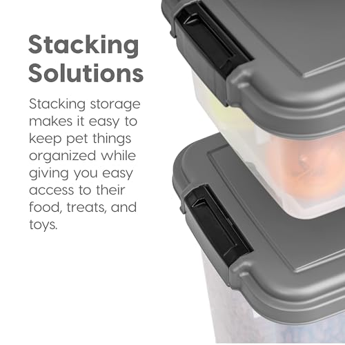 IRIS USA Dog Food Storage Container, 30 lbs & 11 lbs Combo, Cat Food Storage Container, Dog Treat Container, Airtight, Stackable, 2-Cup Scoop, Wheels, Easy Mobility, Dark Gray