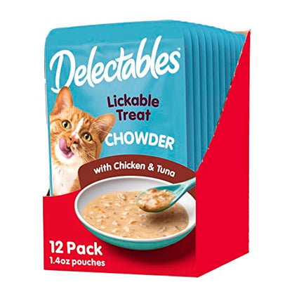 Hartz Delectables Chowder Lickable Wet Cat Treats for Kitten, Adult & Senior Cats, Chicken & Tuna, 1.4 Ounce (Pack of 12)
