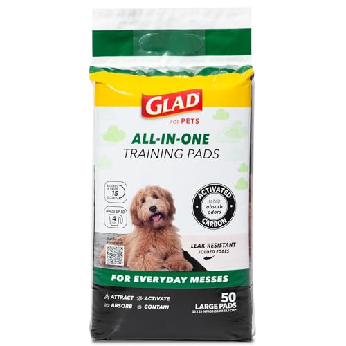 Glad for Pets Black Charcoal Puppy Pads - Super Absorbent Disposable Dog Pee Pads, Potty Training Pads, and Pet Supplies - Dog Pee Pads for Crate Training and Indoor Use 23" x 23" - 50 Count