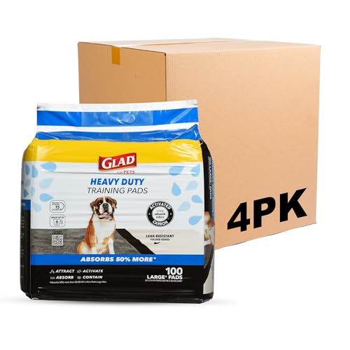 Glad for Pets Heavy Duty Activated Carbon Training Pads, 24" x 24" | Ultra Absorbent Training Pads - Absorbs 50% More Than Standard Pad; Heavy Duty Puppy Potty Training Pads, 100 Count - 4 Pack