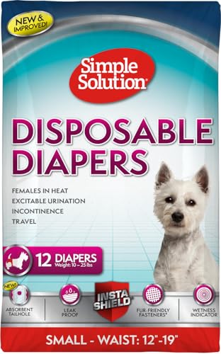 Simple Solution Dog Diapers Female, Dog Diapers, Potty Training, Super Absorbent, Breathable, Wetness Indicator for Urination, 12-19 Inch Waist, (S, 12ct)
