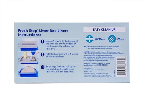 Fresh Step Drawstring Cat Litter Box Liners, Unscented, Size Jumbo, 36" x 19" | Kitty Litter Bags - Cat Litter Liners for Rectangle or Oval Large Litterboxes, 15 Count - 12 Pack