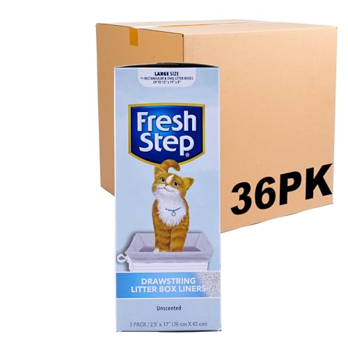 Fresh Step Drawstring Cat Litter Box Liners, Unscented, Size Large, 30" x 17" | Kitty Litter Bags - 7 Count - 36 Pack, Cat Litter Liners for All Cats to Keep Your Home Clean