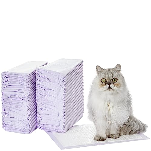 Amazon Basics Cat Pee Pads, 80 Count, Universal Fit for Litter Box, Odor Control with Fresh Scent, White/Purple