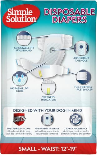 Simple Solution Dog Diapers Female, Dog Diapers, Potty Training, Super Absorbent, Breathable, Wetness Indicator for Urination, 12-19 Inch Waist, (S, 12ct)