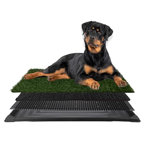 Dog Grass Pad with Tray - 41x27in Reusable Pee Pads for Dogs - 4-Layer Indoor/Outdoor Artificial Grass Pee Pad - Dog Housebreaking Supplies for Puppy Training by PETMAKER