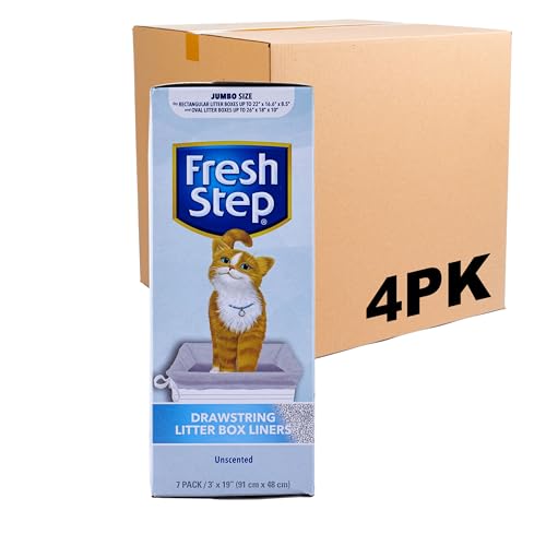 Fresh Step Drawstring Large Litter Box Liners | Heavy Duty Liners for Cat Litter Box | Scented & Unscented Available | Quick & Easy Cleanup, Unscented, Jumbo, 28 Count, 4 Pack