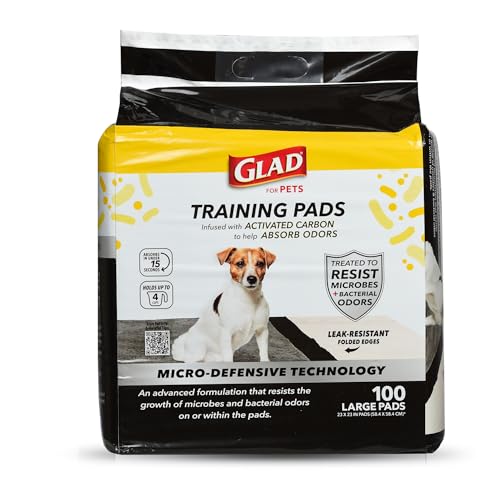 Glad for Pets Activated Carbon Puppy Training Pads with Anti-Microbial Technology, 23"x23" 100ct | Ultra Absorbent, Odor Control, Heavy Duty Puppy Potty Training Pads