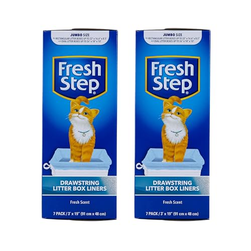 Fresh Step Drawstring Cat Litter Box Liners, Scented, Jumbo Size, 36" x 19" - 7 Count Per Box, 2 Boxes, Kitty Litter Bags, Cat Litter Liners for All Cats to Keep Your Home Clean