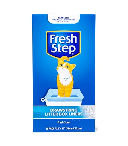Fresh Step Drawstring Cat Litter Box Liners, Fresh Scent, Size Large, 30" x 17" | Kitty Litter Bags - Cat Litter Liners for Rectangle or Oval Litterboxes, 15 Count - 12 Pack