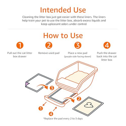 Amazon Basics Cat Litters Pee Pads, 20 Count, Universal Fit for Litter Box, Odor Control, Unscented, Purple and White