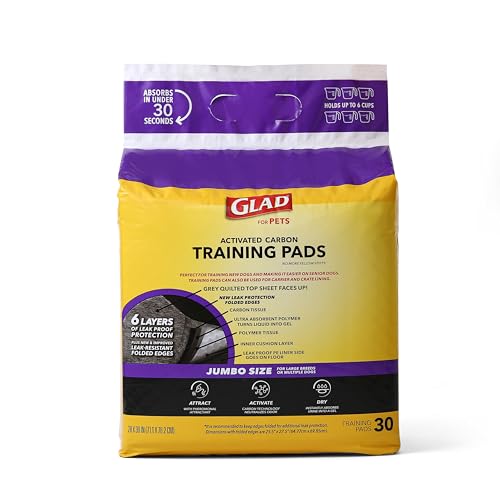 Glad for Pets JUMBO-SIZE Charcoal Puppy Pads, All-in-One | Black Training Pads That ABSORB & Neutralize Urine Instantly | New & Improved Quality Puppy Pee Pads, 30 Count - 6 Pack