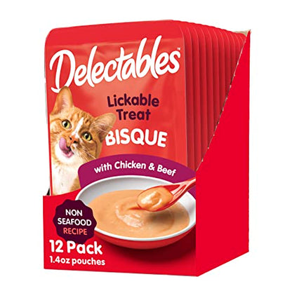 Hartz Delectables Bisque Non-Seafood Chicken & Beef Lickable Wet Cat Treats, 12 Count , 1.40 Ounce (Pack of 12)