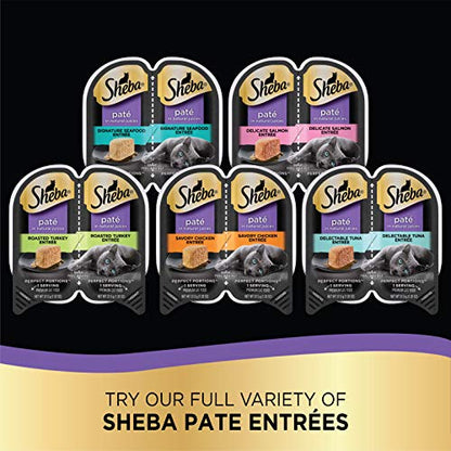 Sheba Perfect Portions Cuts in Gravy Wet Cat Food Variety Pack, Roasted Chicken Entrée, Tender Turkey Entrée, with Sustainable Salmon, and with Sustainable Tuna, 2.6 oz. Trays (48 Count, 96 Servings)