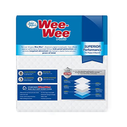 Four Paws Wee-Wee Superior Performance Unscented Pee Pads for Dogs & Puppies, Quilted Leak-Proof Dog Housebreaking Potty Training Floor Protection, 22" x 23", 30 Count