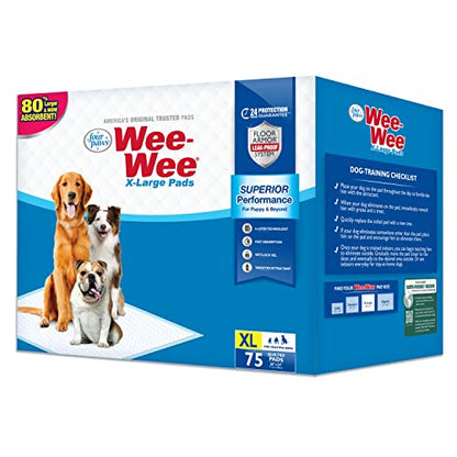 Four Paws Wee-Wee Superior Performance XL Pee Pads for Extra Large Dogs, Leak-Proof Floor Protection Dog & Puppy Quilted Potty Training Pads, Unscented, 28" x 34" (75 Count)