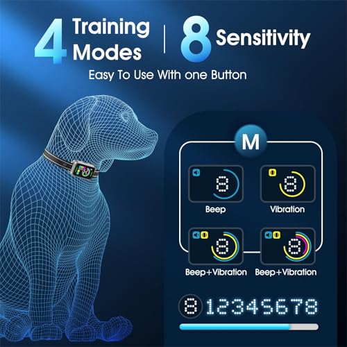 DINJOO Bark Collar, Dog Bark Collar for Large Medium Small Dogs,Smart Bark Collar,Rechargeable Anti Barking Training Collar with 8 Adjustable Sensitivity,Bark Collar with Beep (Grey)