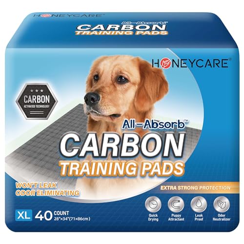 HONEY CARE All-Absorb Puppy Training Pads Dog Potty Pads Absorb Eliminating Urine Odor, Jumbo-Size Charcoal Puppy Pee Pad (Carbon, XL 28x34 inch, 40ct)