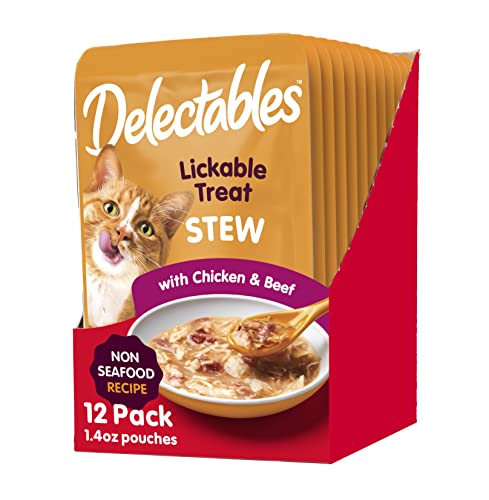 Hartz Delectables Non-Seafood Stew Lickable Wet Cat Treats, Chicken & Beef, 1.4 Ounce (Pack of 12)