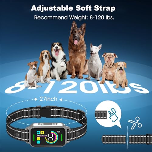 DINJOO Bark Collar, Dog Bark Collar for Large Medium Small Dogs,Smart Bark Collar,Rechargeable Anti Barking Training Collar with 8 Adjustable Sensitivity,Bark Collar with Beep (Grey)