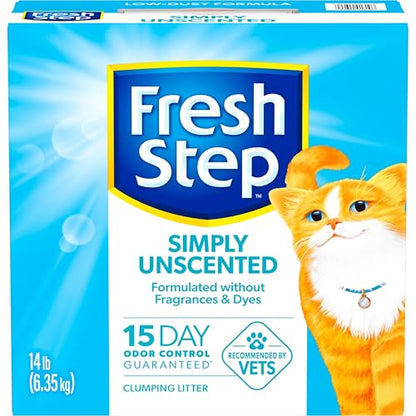 Fresh Step Simply Unscented Clumping Litter, Fresh Step Unscented Cat Litter With Activated Charcoal Technology, 14 lb. Box