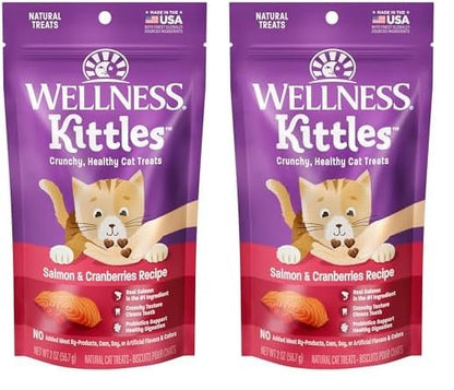 Wellness Kittles Crunchy Natural Grain Free Cat Treats, Salmon & Cranberry, 2-Ounce Bag (Pack of 2)